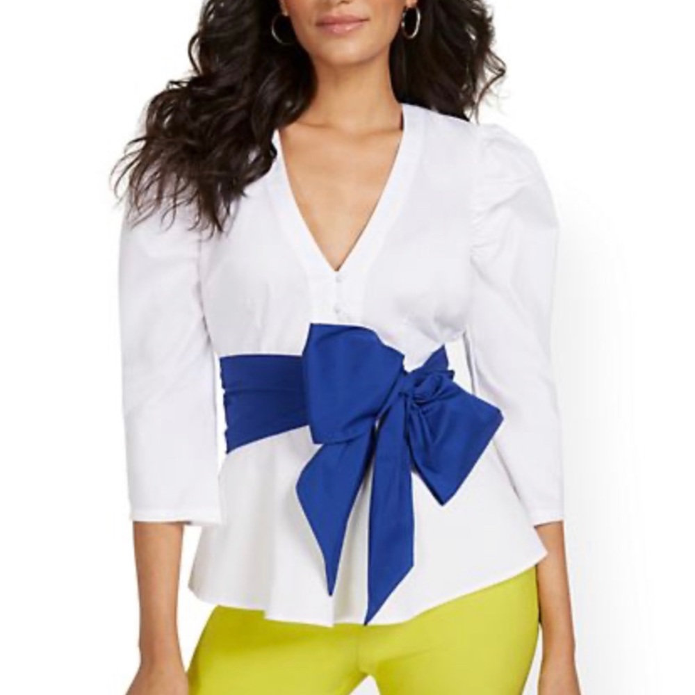 Poplin Shirred-Shoulder Bow-Front Shirt